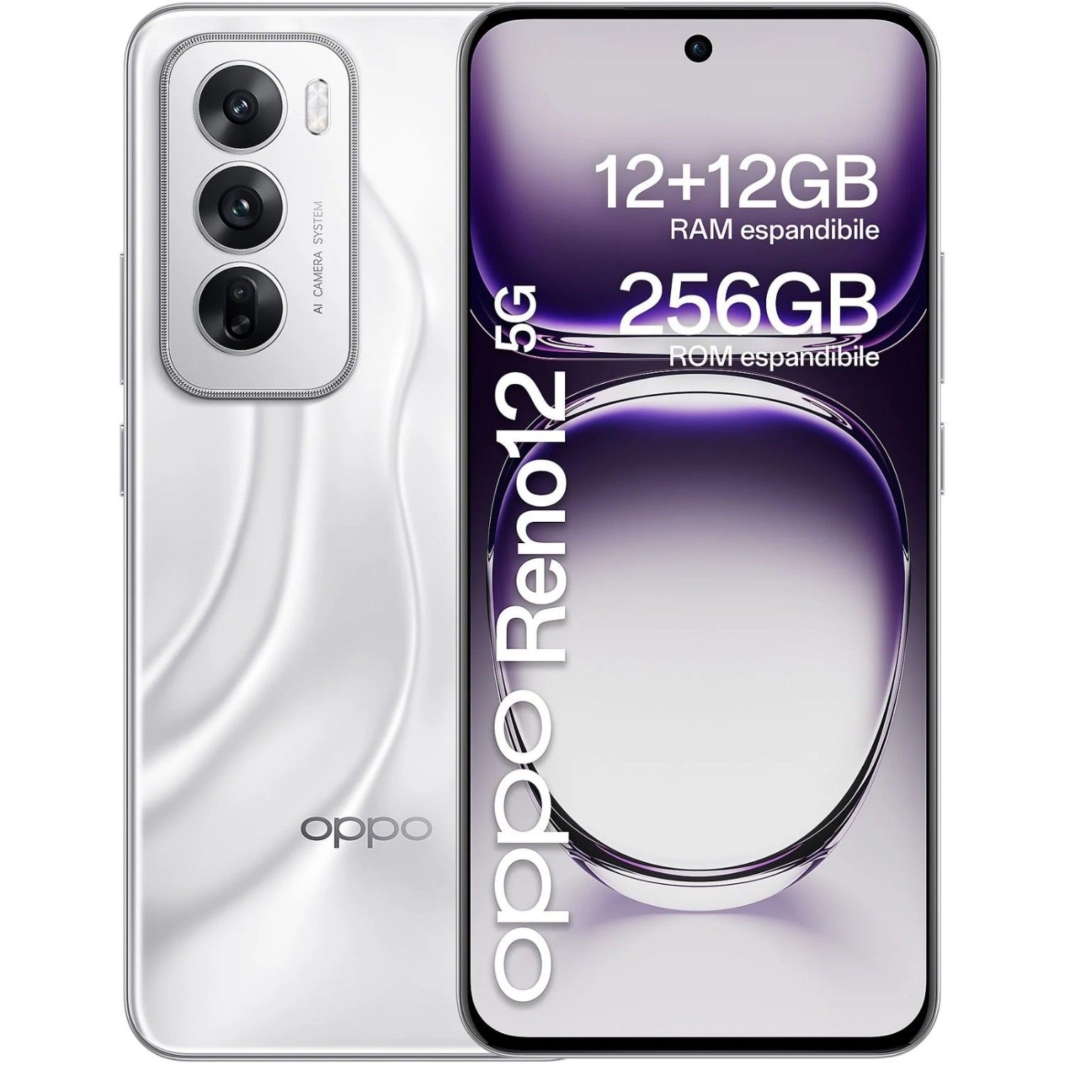 Vendita online Telefonia Oppo Reno 12  12+256GB 5G Silver costo  349,99 €  spedizione in 24h-48h pagmamento PayPal Contrassegno